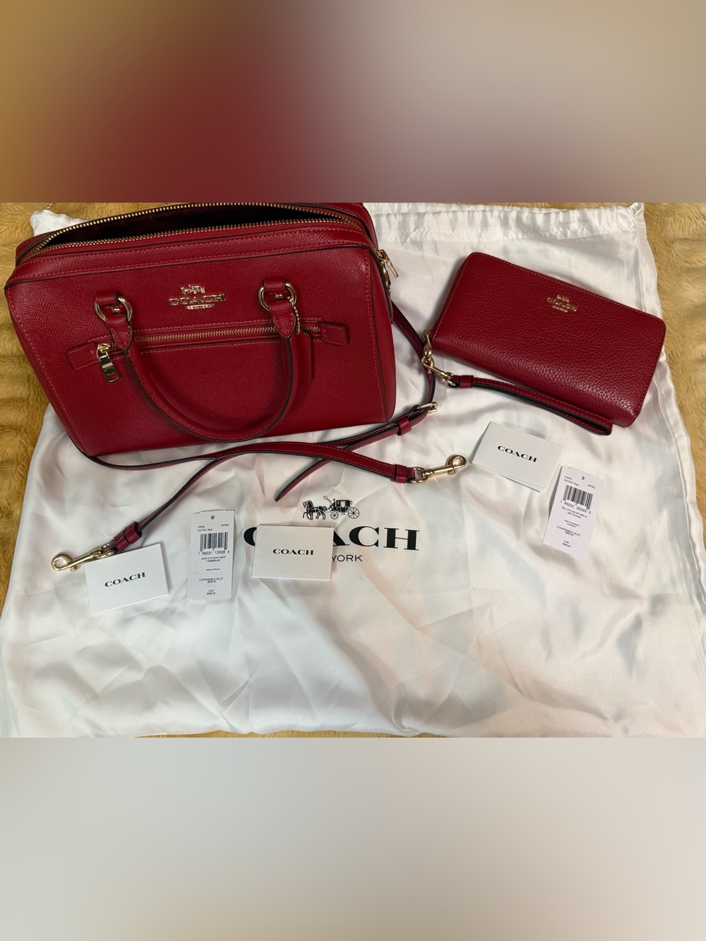 Coach Red Pebbled Leather Satchel with Matching Wallet